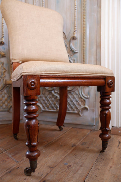 Antique Mahogany WILLIAM IV Linen Hall Dining Office Chair on Castors