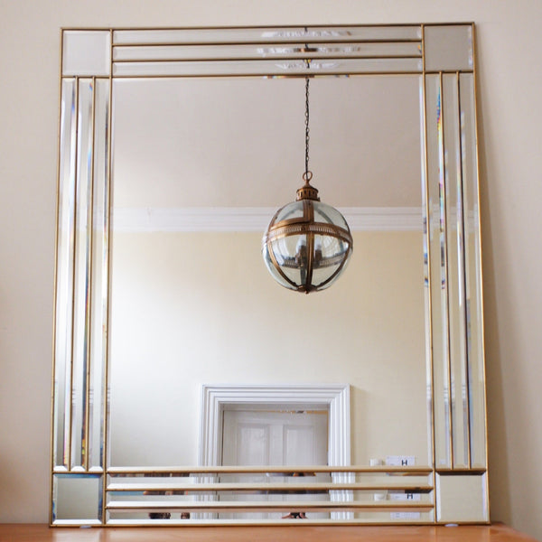Vintage Art Deco Style Brass BEVELLED Rectangular Modern Contemporary Mirror 121x101cm