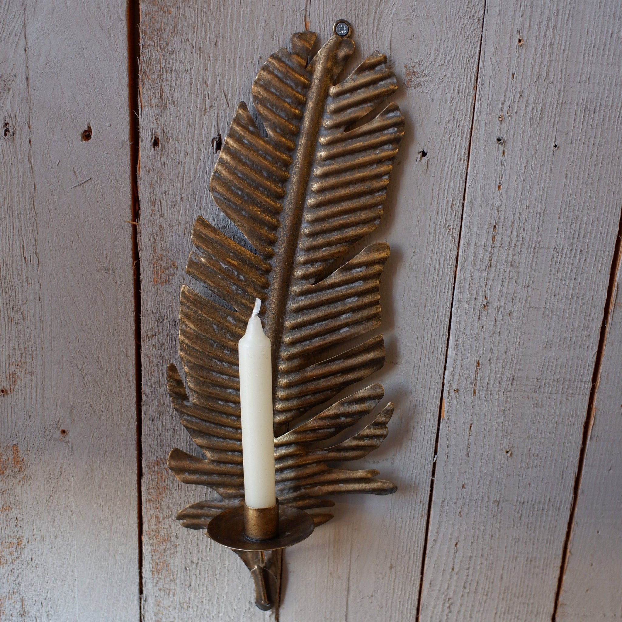 New Vintage French Style Shabby Chic Metal Gold FEATHER Sconce Candle Stick Holder