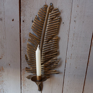 New Vintage French Style Shabby Chic Metal Gold FEATHER Sconce Candle Stick Holder