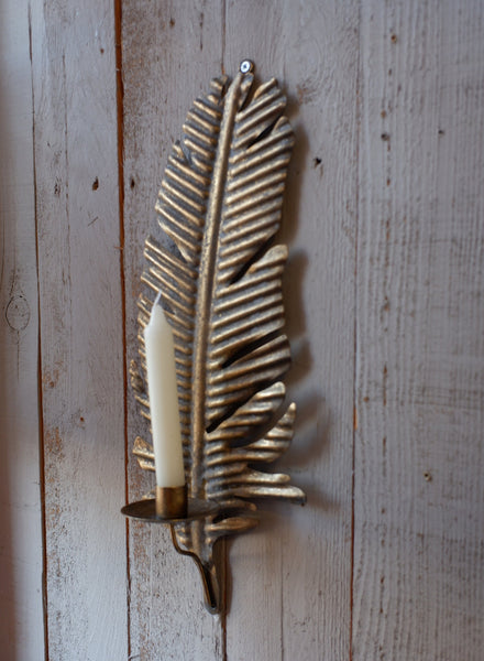 New Vintage French Style Shabby Chic Metal Gold FEATHER Sconce Candle Stick Holder