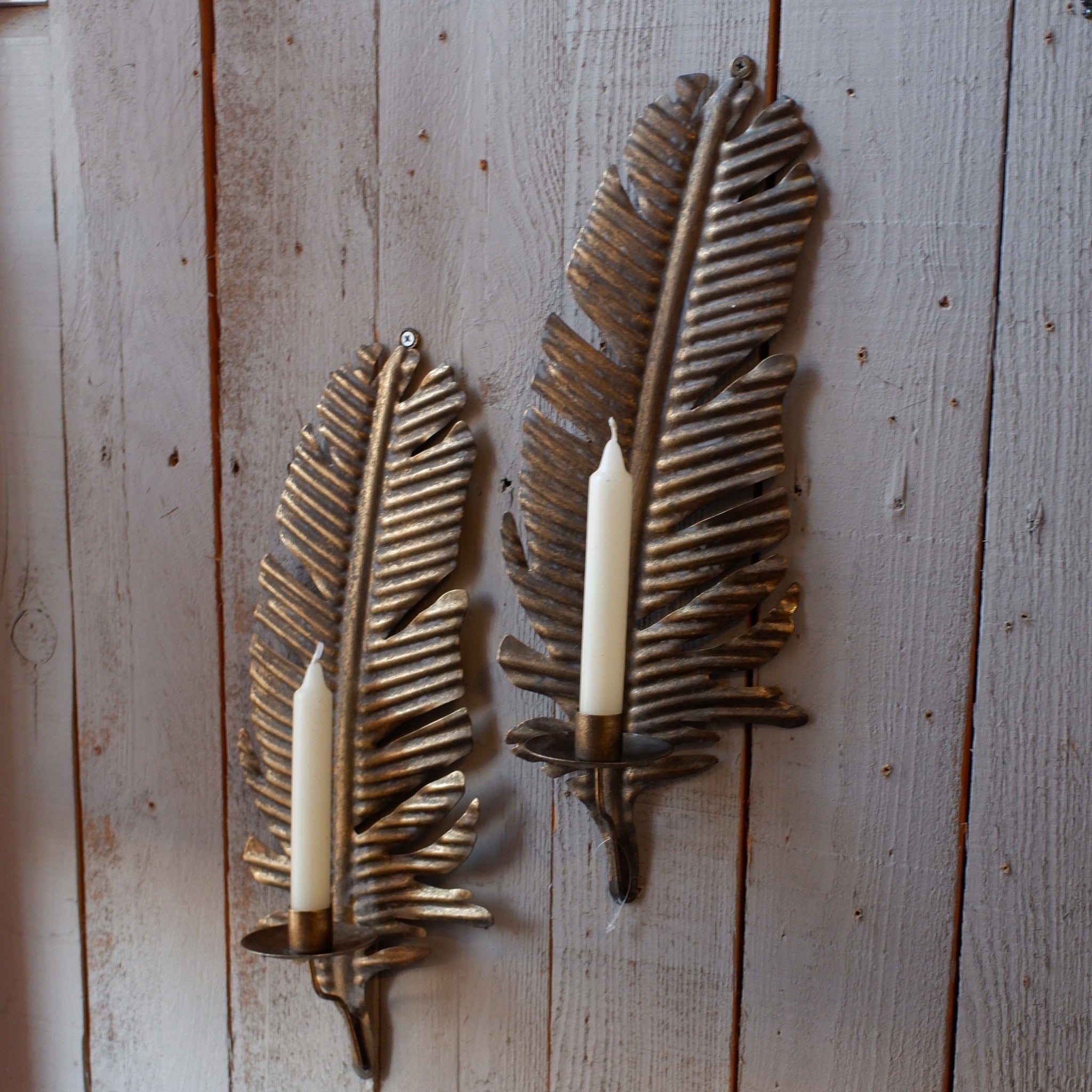 New Vintage French Style Shabby Chic Metal Gold FEATHER Sconce Candle Stick Holder