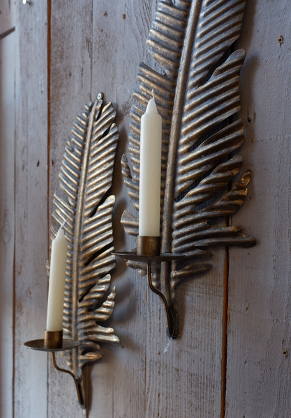 New Vintage French Style Shabby Chic Metal Gold FEATHER Sconce Candle Stick Holder
