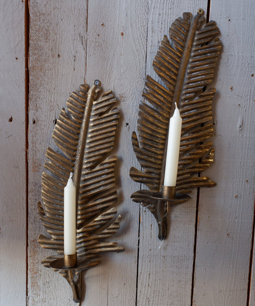 New Vintage French Style Shabby Chic Metal Gold FEATHER Sconce Candle Stick Holder