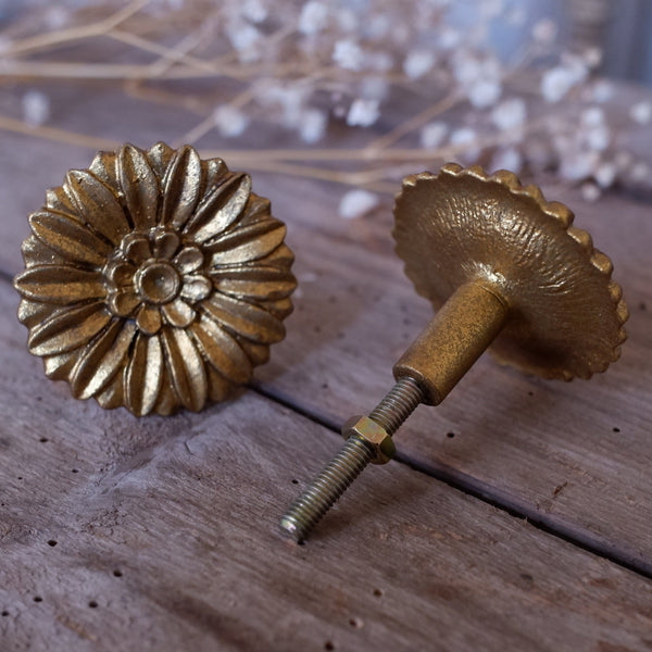 NEW French Vintage Shabby Chic GOLD Daisy Metal Door Drawer KNOB Pull Handle