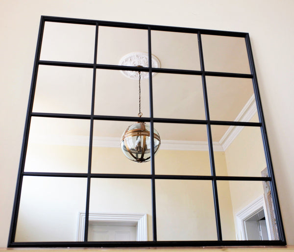 New 115x117cm Square Large Black Metal Distressed Rustic Wall Window Mirror