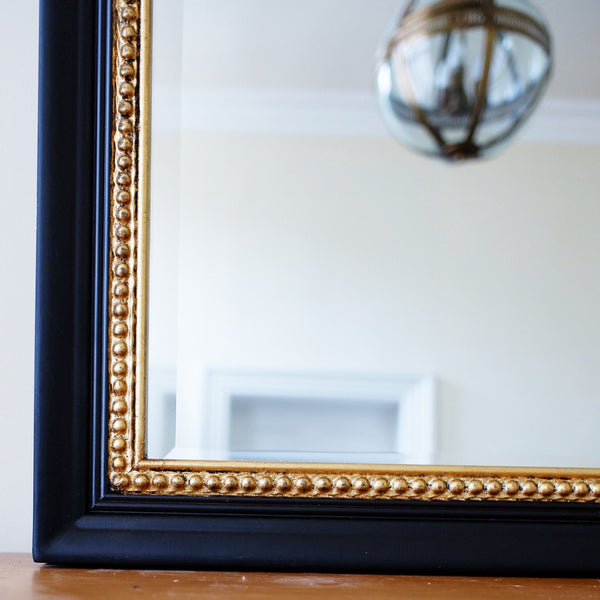 New 113x82cm Large Black & Gold Distressed Arch Overmantel Wall Mirror
