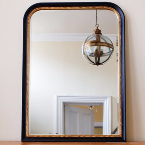 New 113x82cm Large Black & Gold Distressed Arch Overmantel Wall Mirror