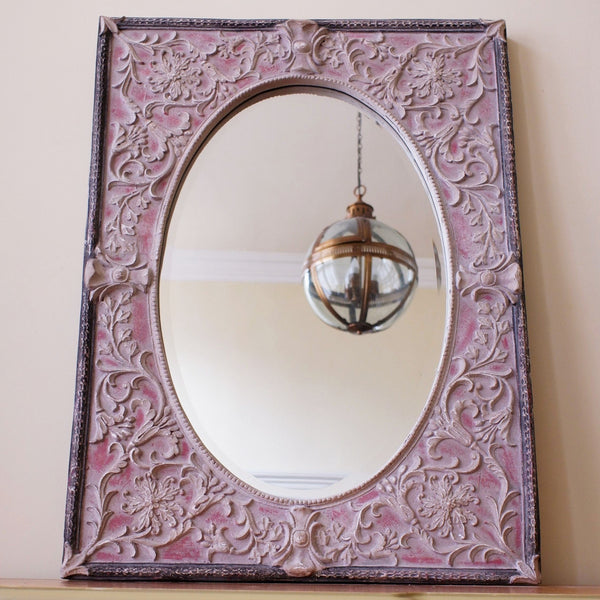 New Grey French Louis Vintage Rustic Ornate Embossed OVERMANTEL Wall Mirror