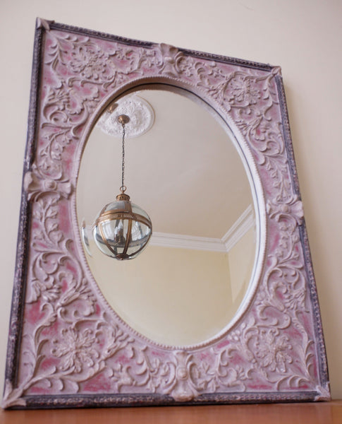 New Grey French Louis Vintage Rustic Ornate Embossed OVERMANTEL Wall Mirror