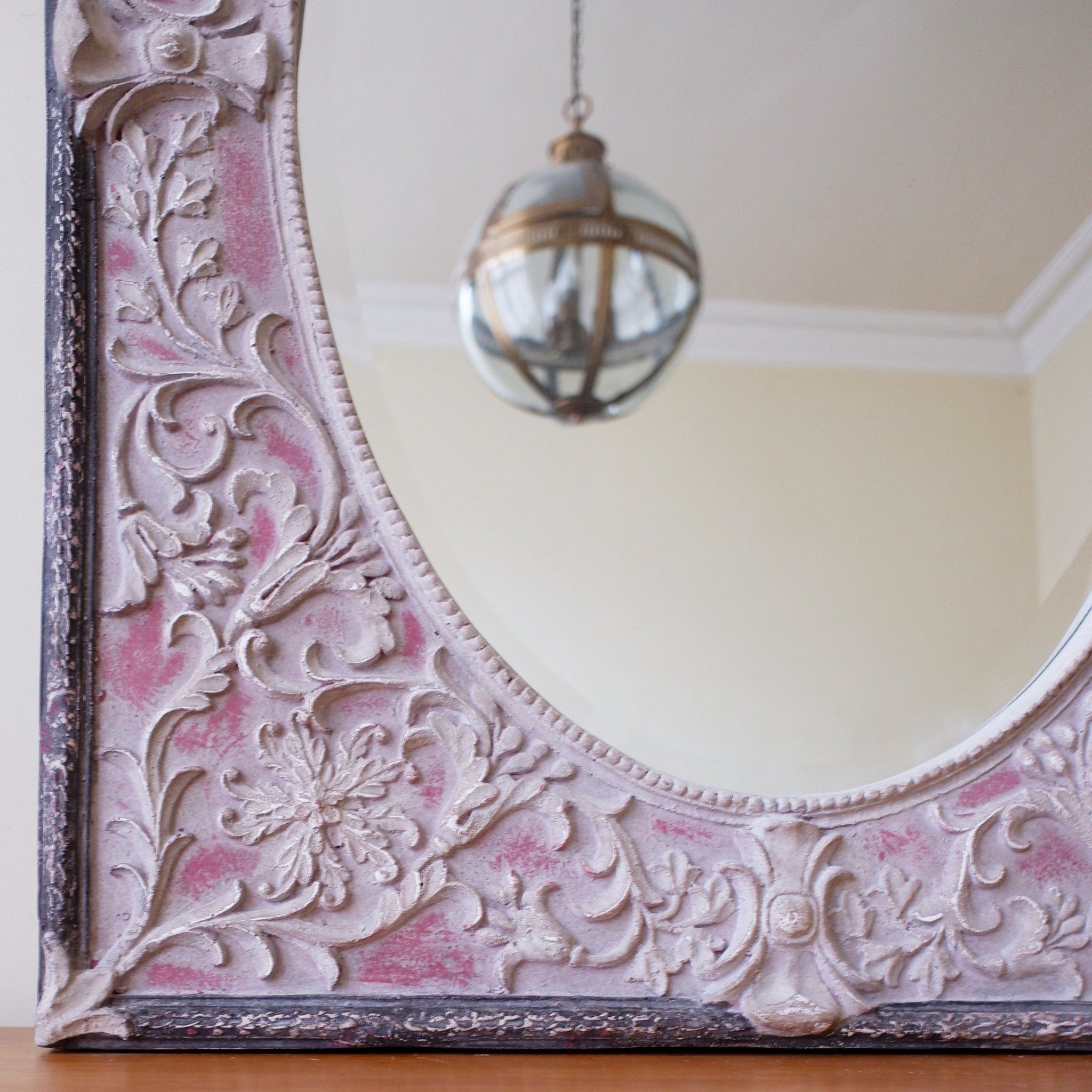 New Grey French Louis Vintage Rustic Ornate Embossed OVERMANTEL Wall Mirror