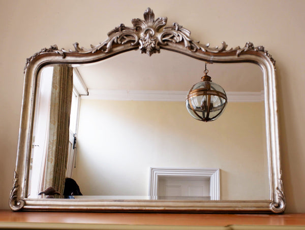 SILVER Pewter 100x125cm French Louis Vintage Antique Ornate Large OVERMANTEL Wall Frame Mirror