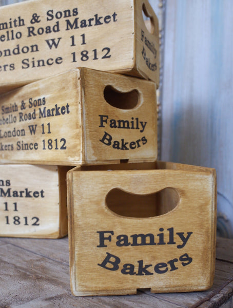 New Storage Box  This is a rustic shabby chic vintage style wooden storage/display box, lightweight with handles and written detail all around. Price is per box @£7.99 each.  Measures approx; H10.5 x W28 x D12.5cm