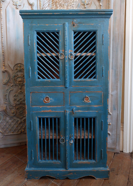 Vintage Painted Hardwood TEAL Blue Rustic Cabinet Cupboard Sideboard Unit