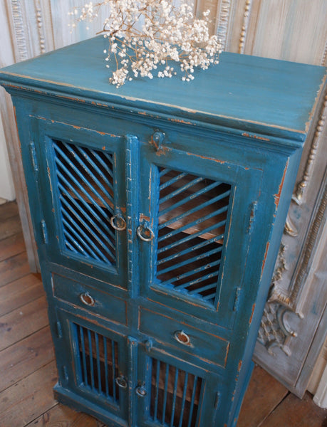 Vintage Painted Hardwood TEAL Blue Rustic Cabinet Cupboard Sideboard Unit