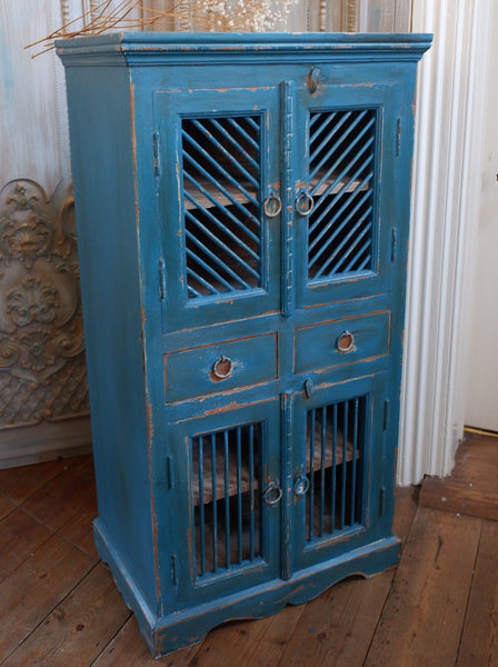 Vintage Painted Hardwood TEAL Blue Rustic Cabinet Cupboard Sideboard Unit