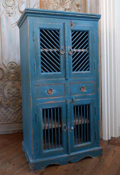 Vintage Painted Hardwood TEAL Blue Rustic Cabinet Cupboard Sideboard Unit