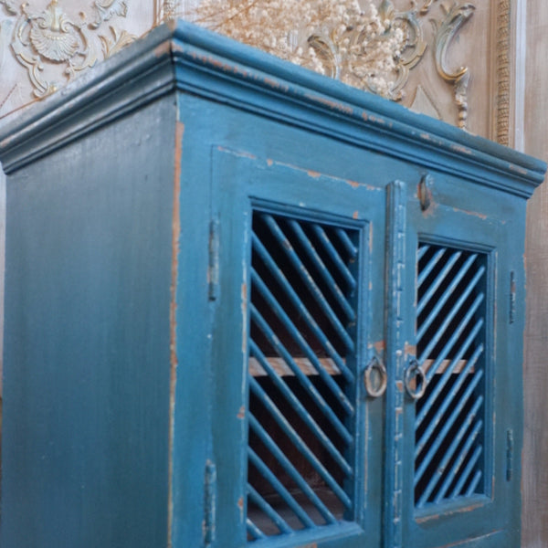 Vintage Painted Hardwood TEAL Blue Rustic Cabinet Cupboard Sideboard Unit