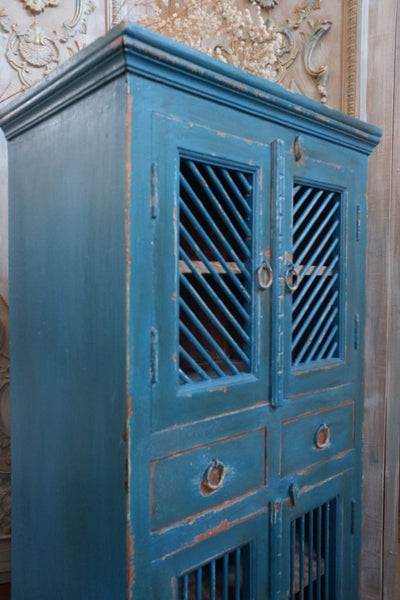 Vintage Painted Hardwood TEAL Blue Rustic Cabinet Cupboard Sideboard Unit