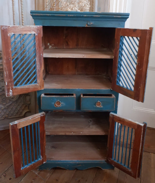 Vintage Painted Hardwood TEAL Blue Rustic Cabinet Cupboard Sideboard Unit