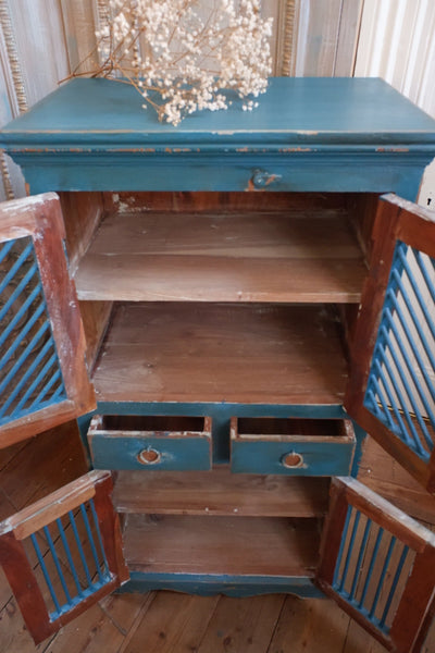 Vintage Painted Hardwood TEAL Blue Rustic Cabinet Cupboard Sideboard Unit