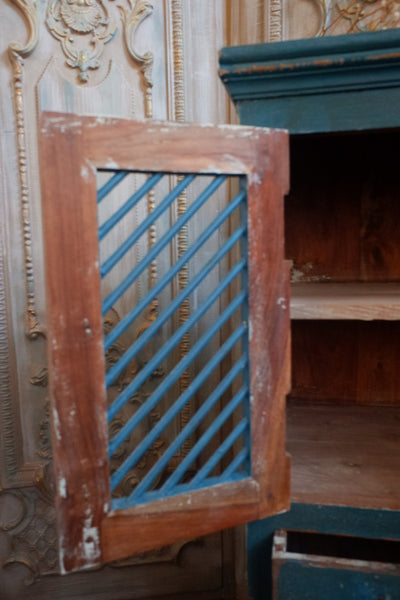 Vintage Painted Hardwood TEAL Blue Rustic Cabinet Cupboard Sideboard Unit