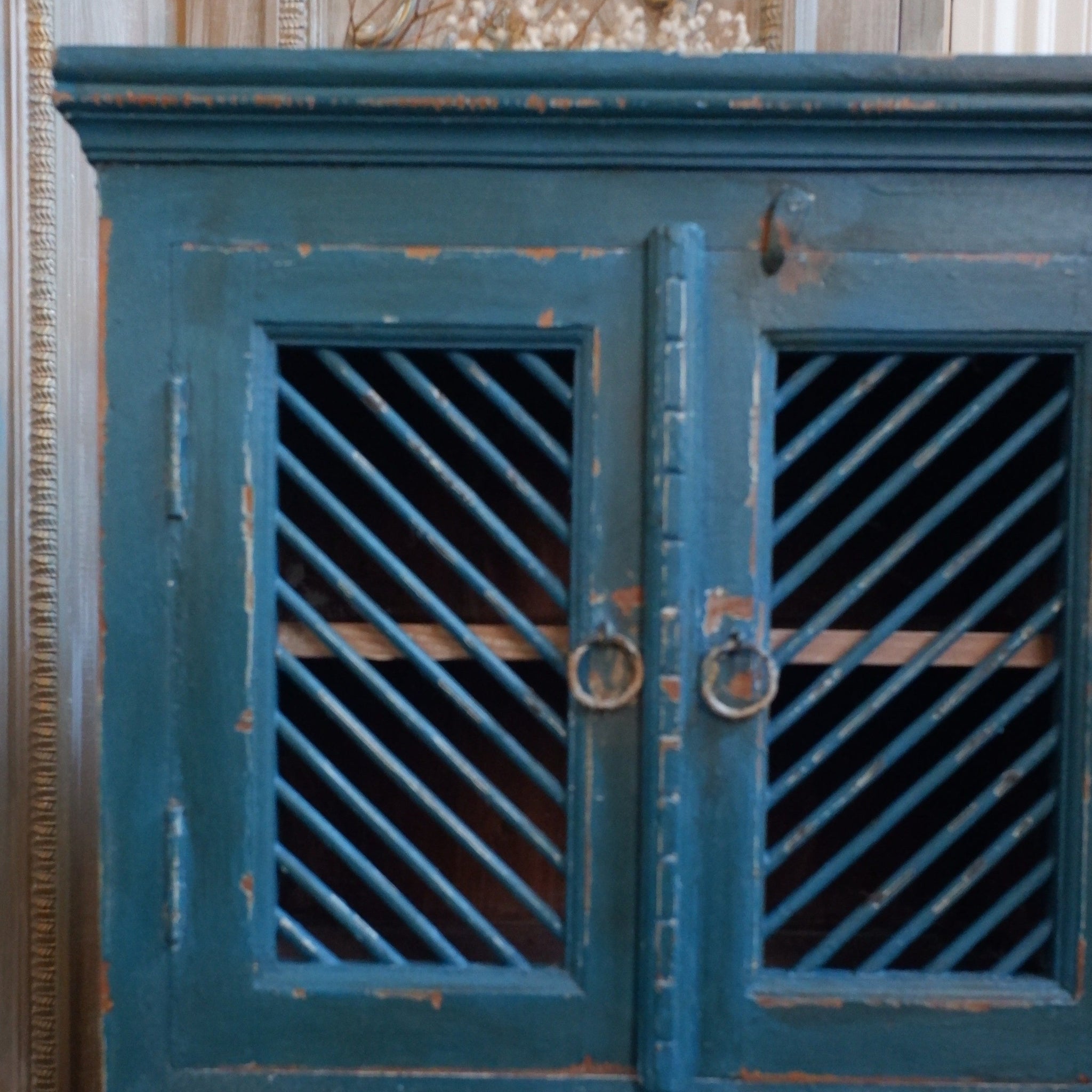 Vintage Painted Hardwood TEAL Blue Rustic Cabinet Cupboard Sideboard Unit