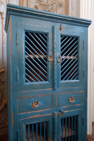 Vintage Painted Hardwood TEAL Blue Rustic Cabinet Cupboard Sideboard Unit