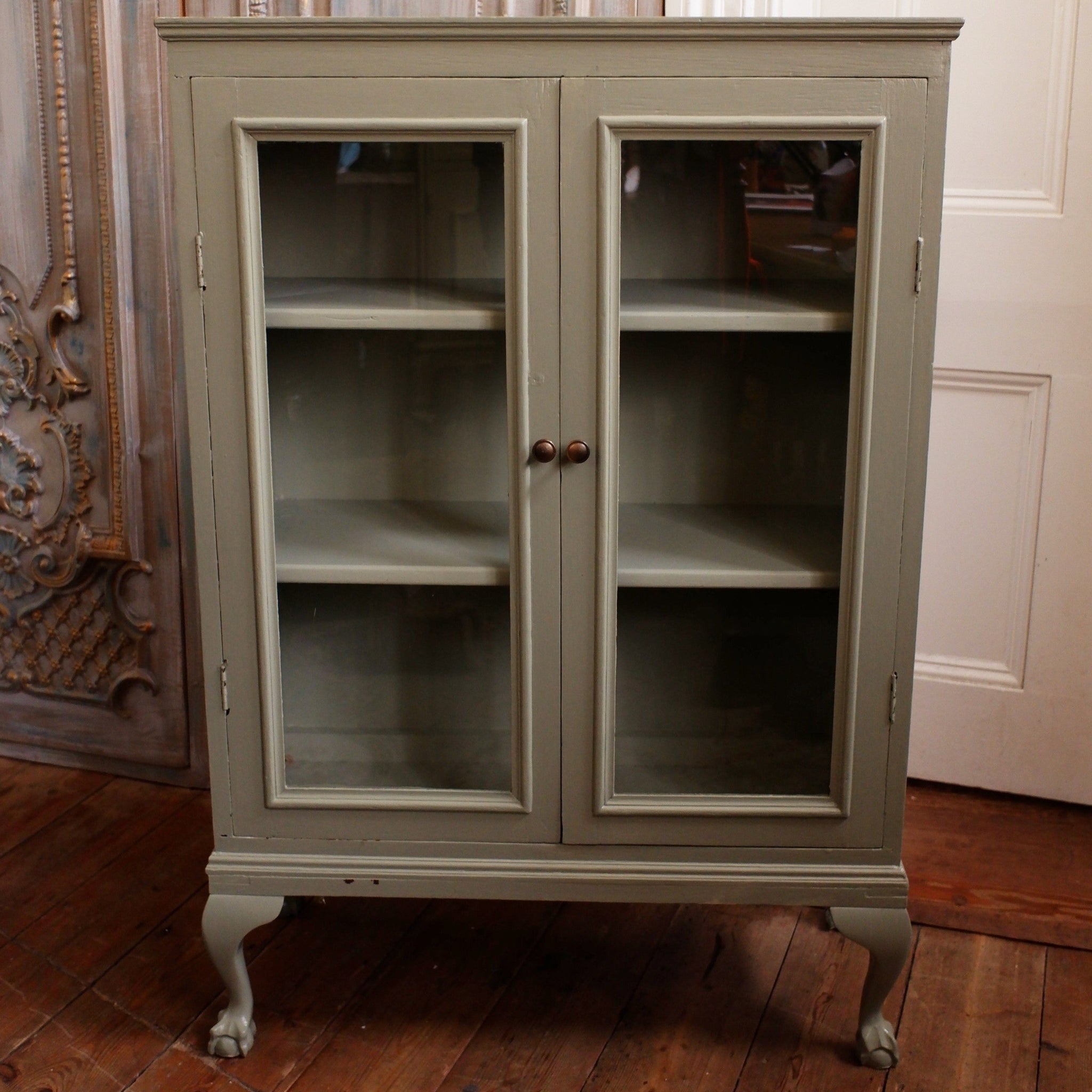 Antique French GREEN Shabby Chic Display China APOTHECARY Cabinet Cupboard Unit