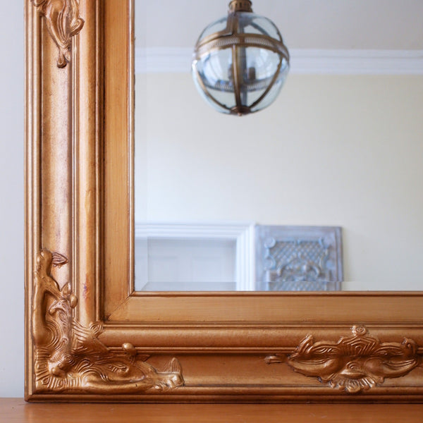Gold Gilt French Louis Vintage Antique Rustic Ornate OVERMANTEL Wall Mirror