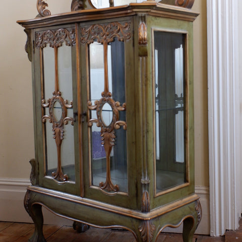 Vintage French Style GREEN Gold Shabby Chic Display China APOTHECARY Chiffonier Cabinet Cupboard Unit