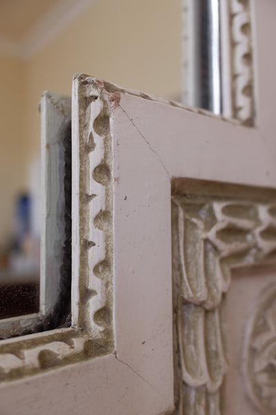 CREAM Shabby Chic Ornate Large CARVED Wood French Louis Vintage Mirror