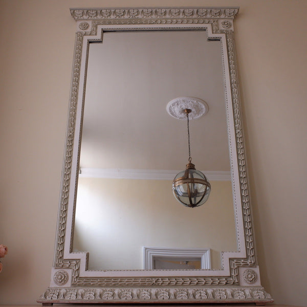 CREAM Shabby Chic Ornate Large CARVED Wood French Louis Vintage Mirror