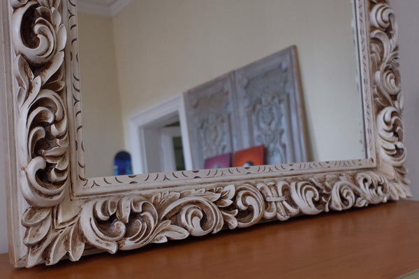 Vintage CREAM Shabby Chic Ornate Large French Louis Mirror H146xW115cm