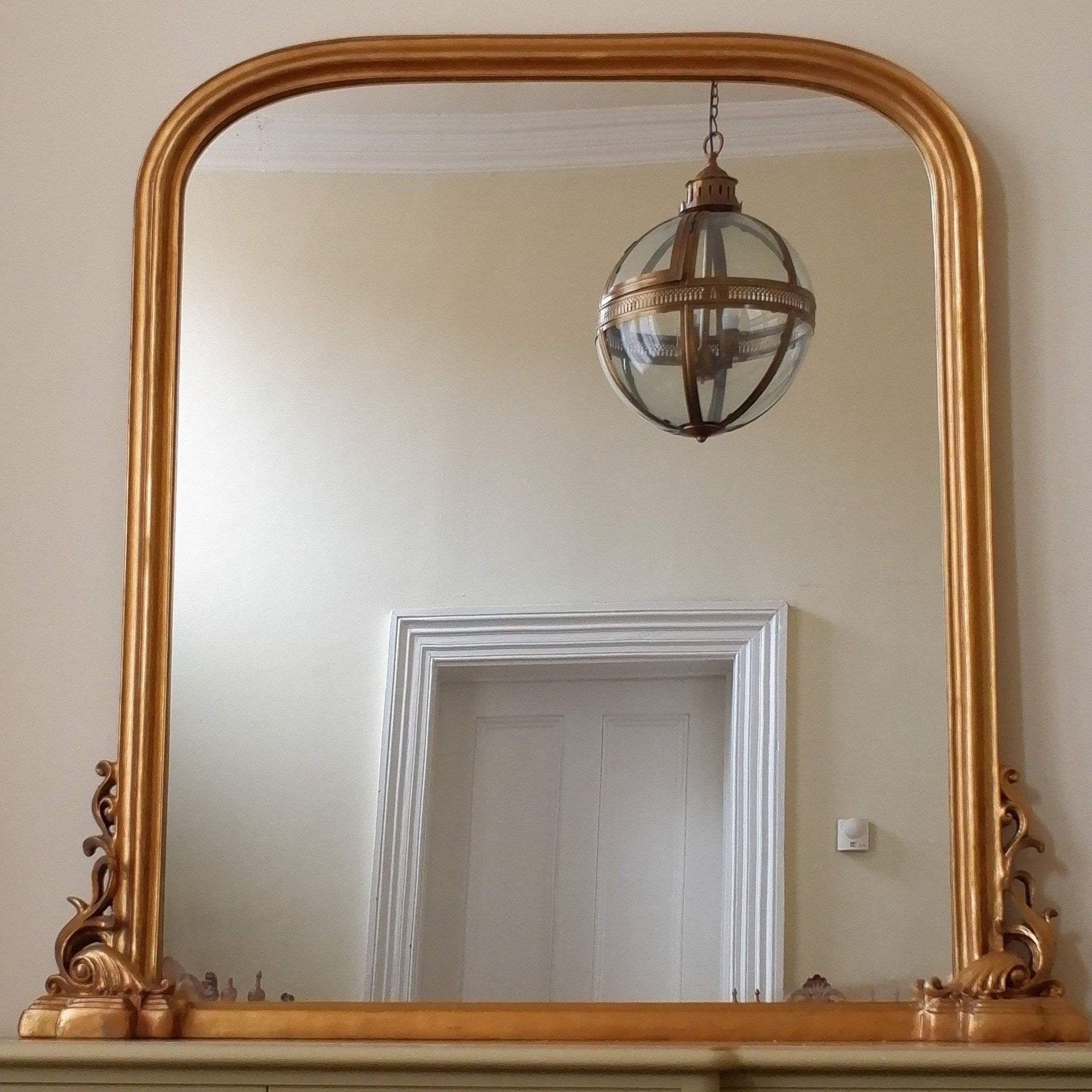 Antique Style LARGE Gold Distressed Arch Overmantel Wall Mirror H137xW136cm
