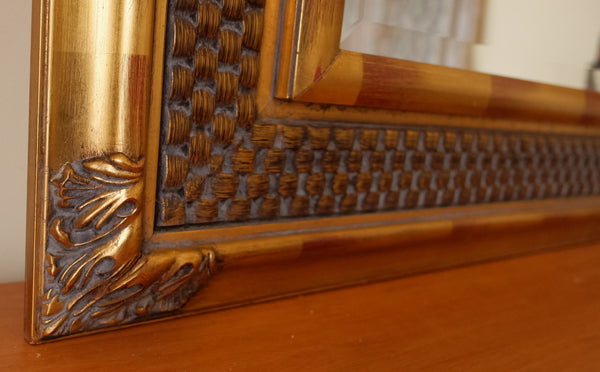Gold Gilt French Louis Vintage Antique Rustic Ornate OVERMANTEL Wall Mirror