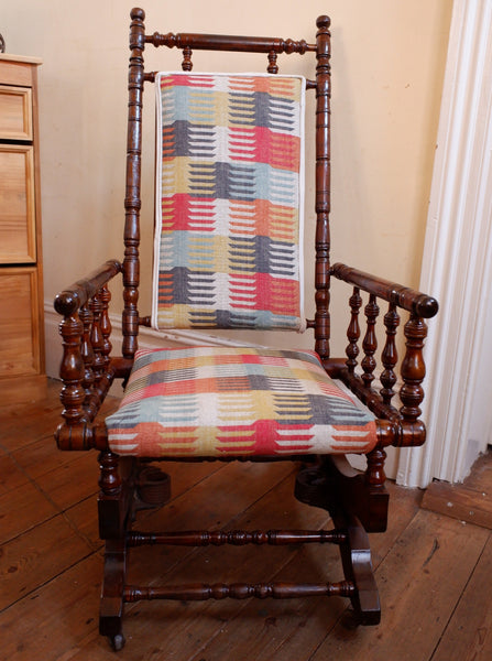 Antique Victorian Wood Carved American ROCKING Fireside Hall Side Chair