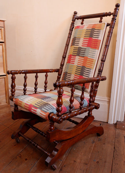 Antique Victorian Wood Carved American ROCKING Fireside Hall Side Chair