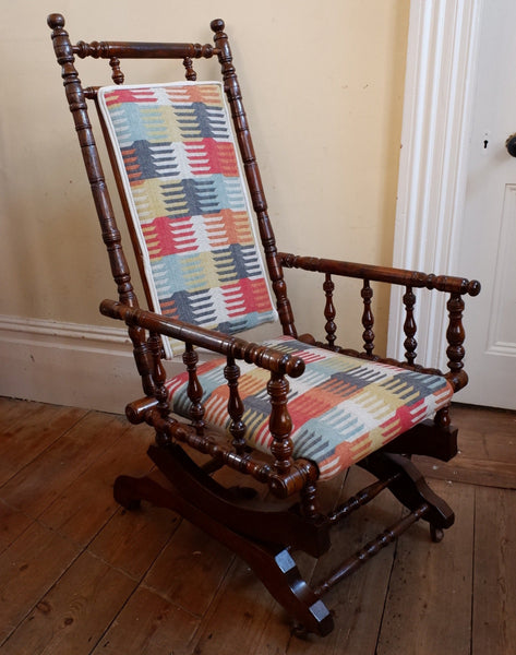 Antique Victorian Wood Carved American ROCKING Fireside Hall Side Chair