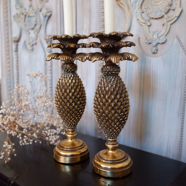 New Vintage French Style Tall Shabby Chic GOLD PINEAPPLE Candlestick Candle Holder