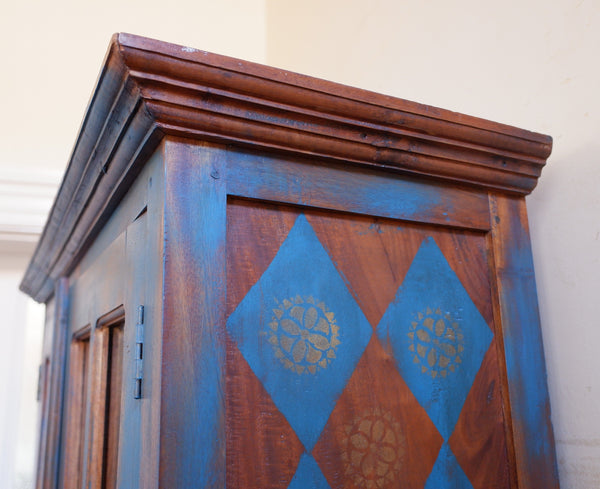 Vintage INDIAN Painted Hardwood TEAL Blue Rustic Cabinet Cupboard Bookcase Unit