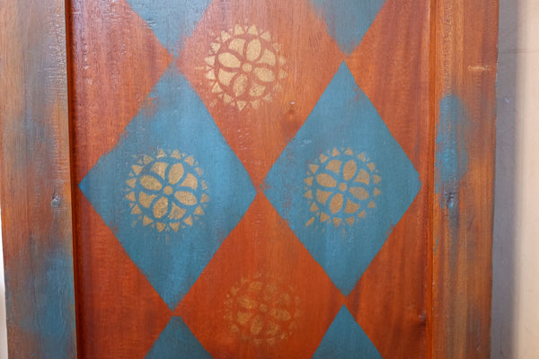 Vintage INDIAN Painted Hardwood TEAL Blue Rustic Cabinet Cupboard Bookcase Unit