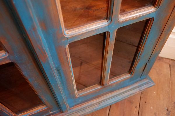 Vintage INDIAN Painted Hardwood TEAL Blue Rustic Cabinet Cupboard Bookcase Unit