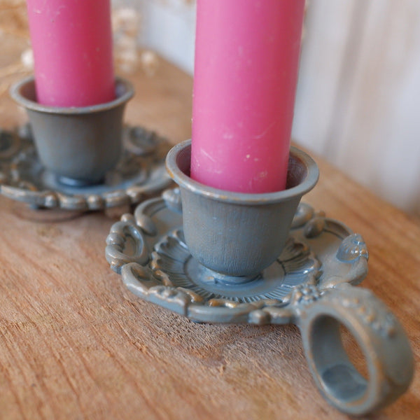 New Vintage French Shabby Chic VERDIGRIS Metal Candlestick Chamber Stick Candle Holder