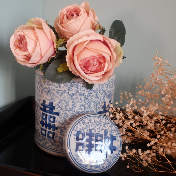 Blue & White Chinese PORCELAIN Jar Vase Urn w/Lid