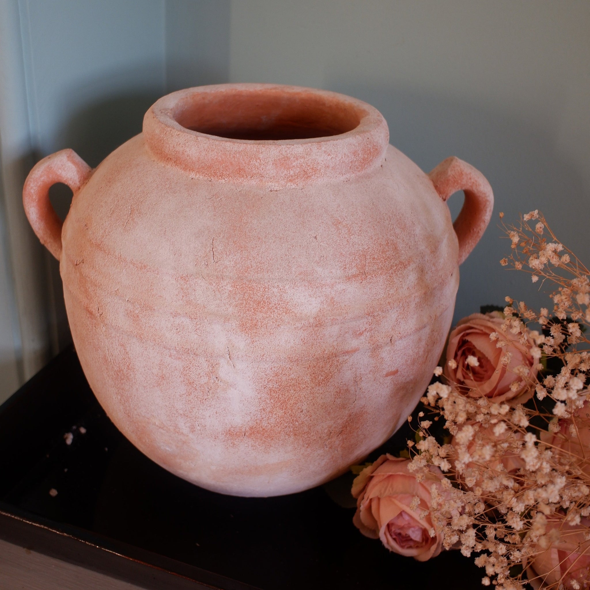 Natural Terracotta Pot Shabby Chic Rustic Round Decorative Vase