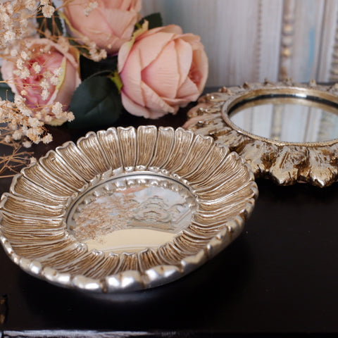 Set of 2 Shabby Chic SILVER Round Decorative Ornate Small Convex Mirrors