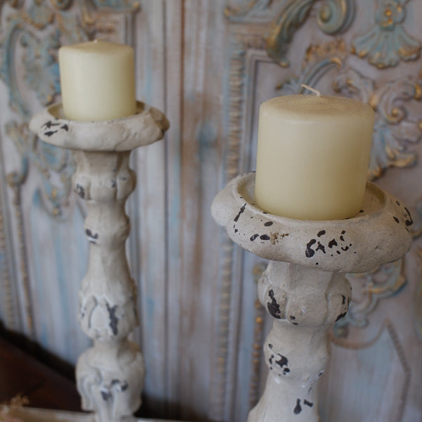 New Vintage French Shabby Chic Stone Effect Off White Candlestick Candle Holder