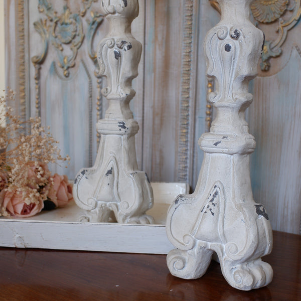 New Vintage French Shabby Chic Stone Effect Off White Candlestick Candle Holder