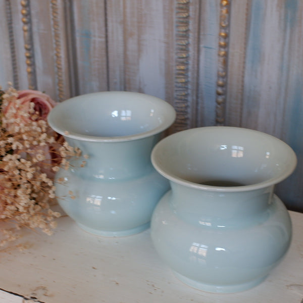Pale Blue/Green PORCELAIN Bulbous Vase China Glazed Urn Pot